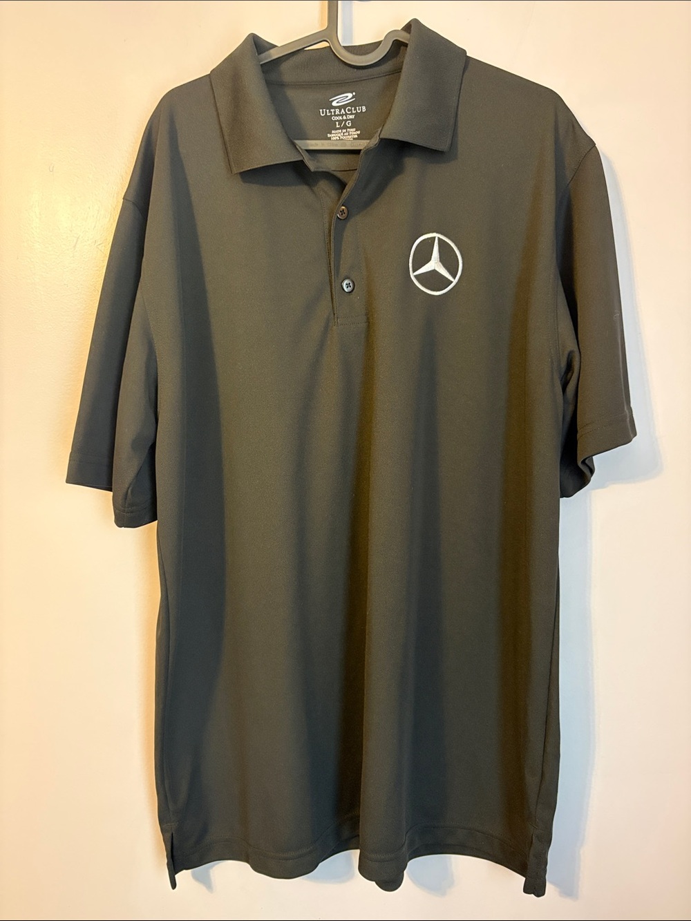 Ultra Club Cool & Dry Black Mercedes Benz Embroidered Logo Polo Shirt size L
